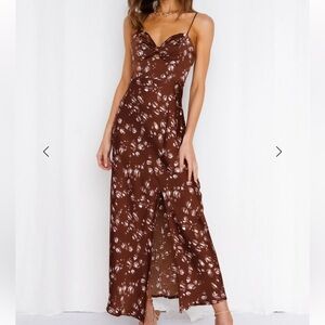 Brown Printed Slip Maxi Dress